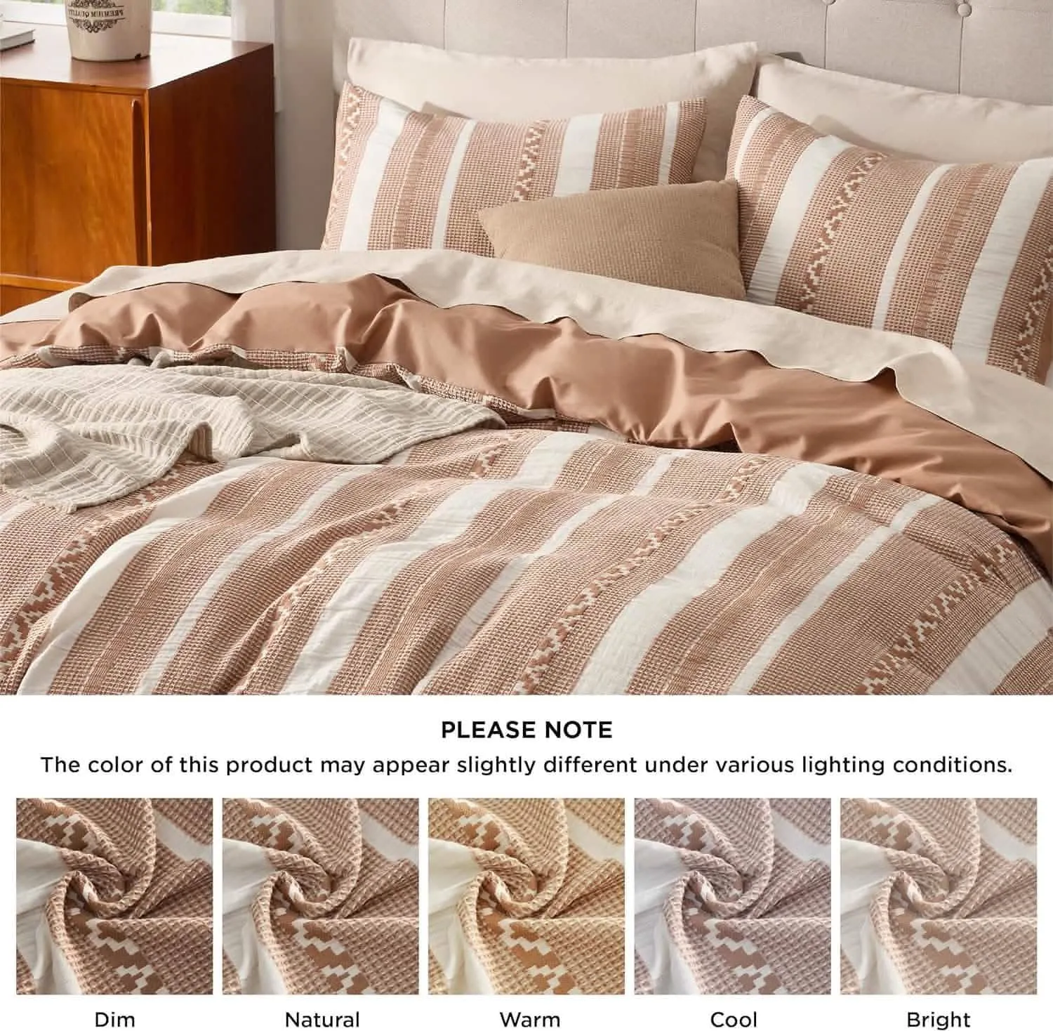 100% Cotton Waffle Weave Boho Duvet Cover Set