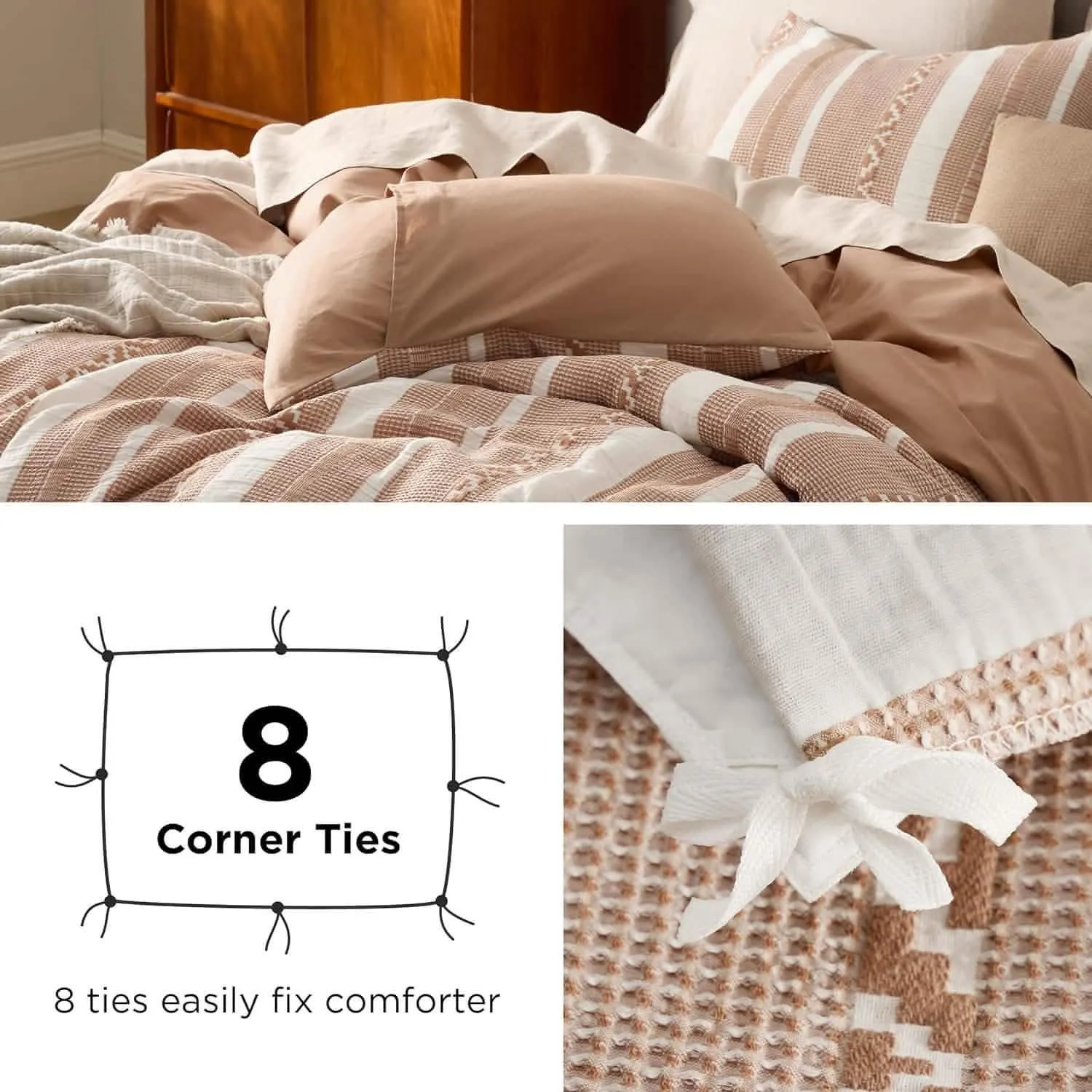 100% Cotton Waffle Weave Boho Duvet Cover Set