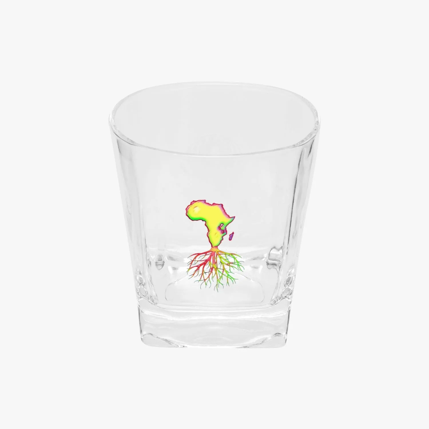 10oz Square Whiskey Glasses with African Roots Image