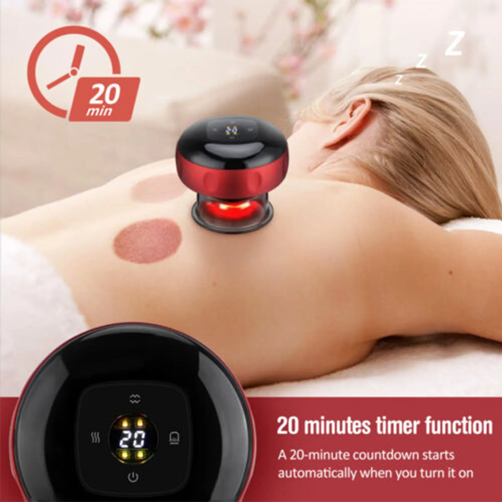 12 Levels Smart Electric Cupping Therapy Massager Red Light Heating