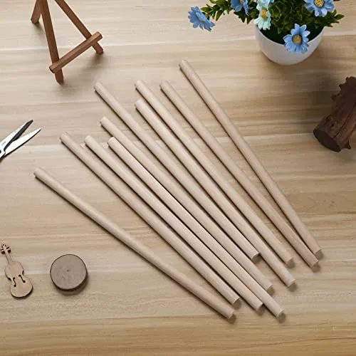 1/2 x 15" Wooden Dowel Dods Round Wood Dowels, 10PCS Macrame Dowel Wooden Sticks for Craft, Unfinished Hardwood Sticks for Arts and DIYers, Crafting,