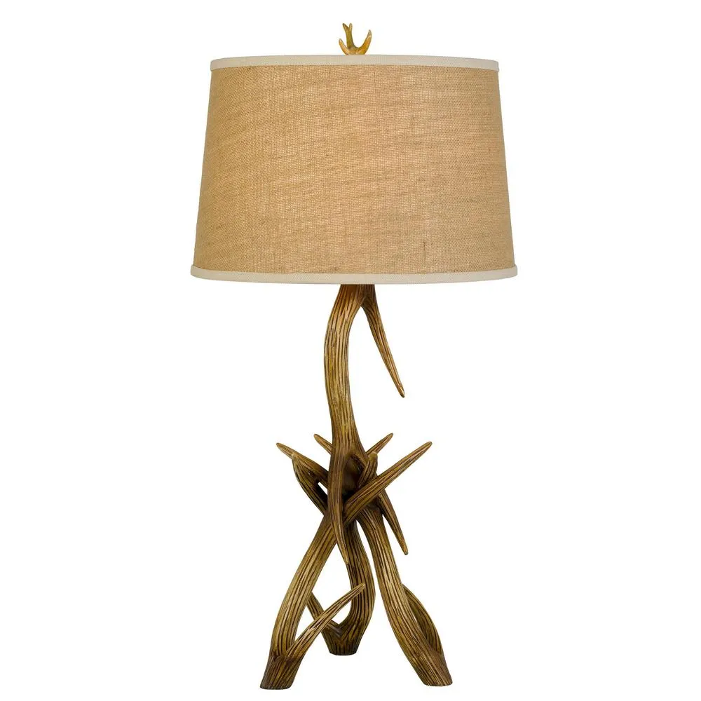 150W 3 Way Drummond Antler Resin Table Lamp With Burlap Shade By Cal Lighting