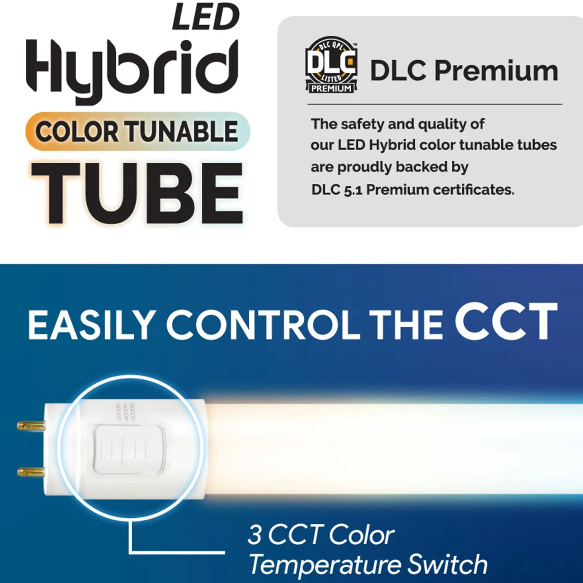 18-Watt T8 Hybrid (A B) CCT Selectable 4-Foot T8 2450-2650 Lumens LED Light Tube Bulb (20-Pack)