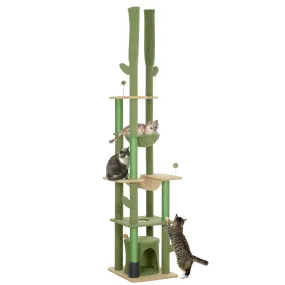 225-255Hcm Floor to Ceiling Cat Tree w/ Hammocks, Condo - Green