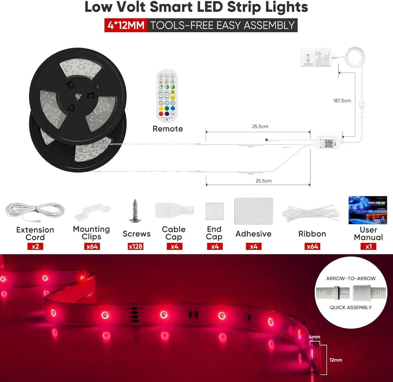 24V IP68 LED Strip Pool Lighting Smart RGB Strip Light Solid Silicone