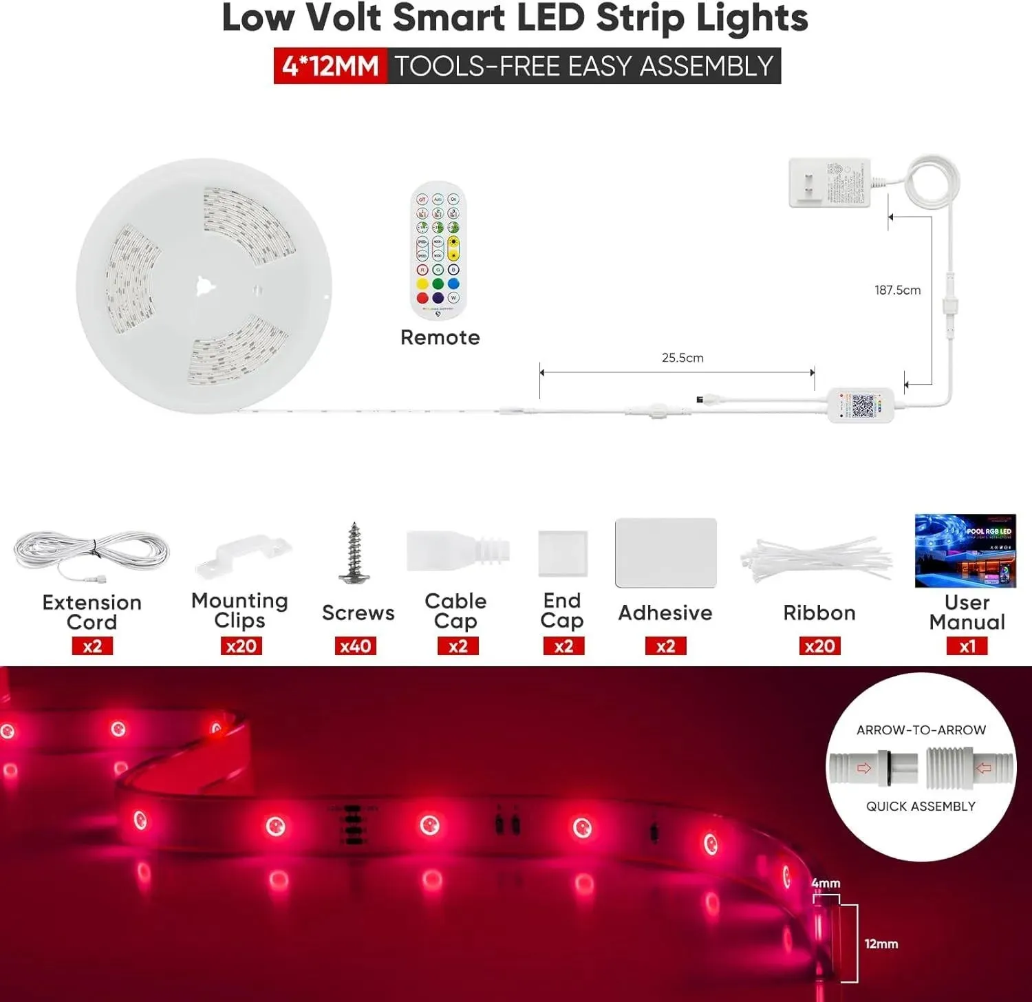 24V IP68 LED Strip Pool Lighting Smart RGB Strip Light Solid Silicone