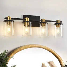 3 Light Bathroom Vanity Light Fixtures, Black and Gold