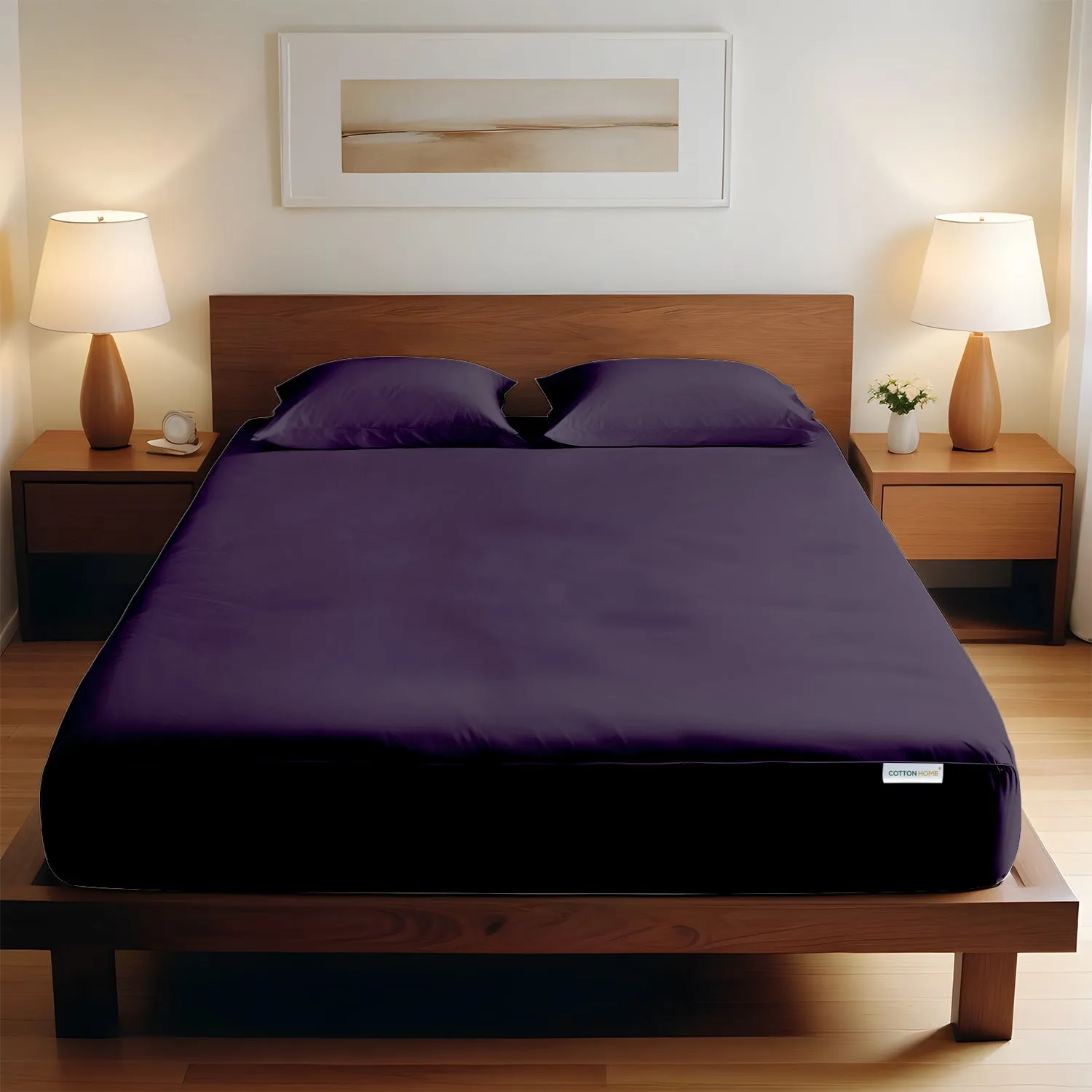 3 Piece Fitted Sheet Set Super Soft Dark Purple King Size 120x200 25cm with 2 Pillow Case