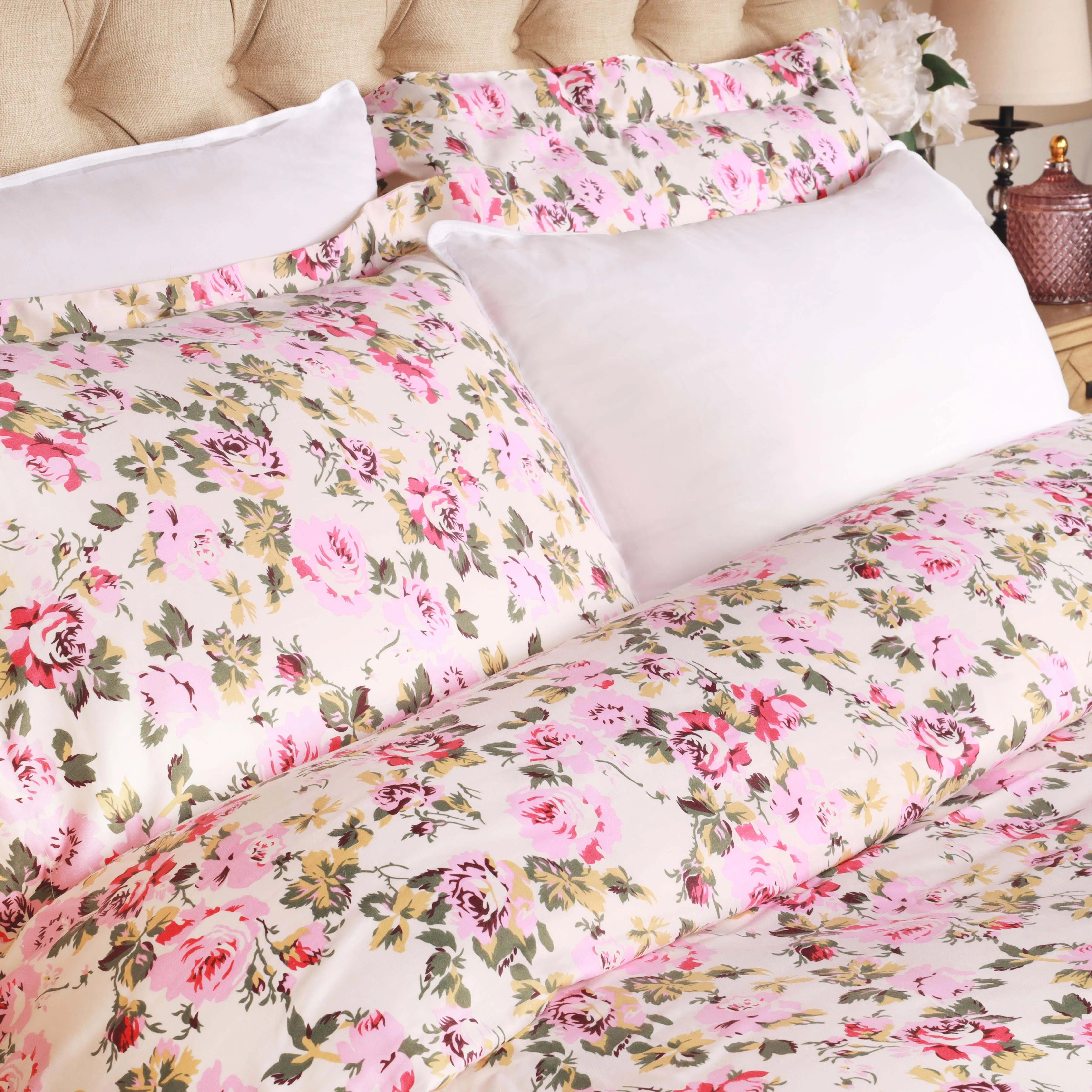 300 Thread Count Solid or Floral Cotton All-Season Duvet Cover Set