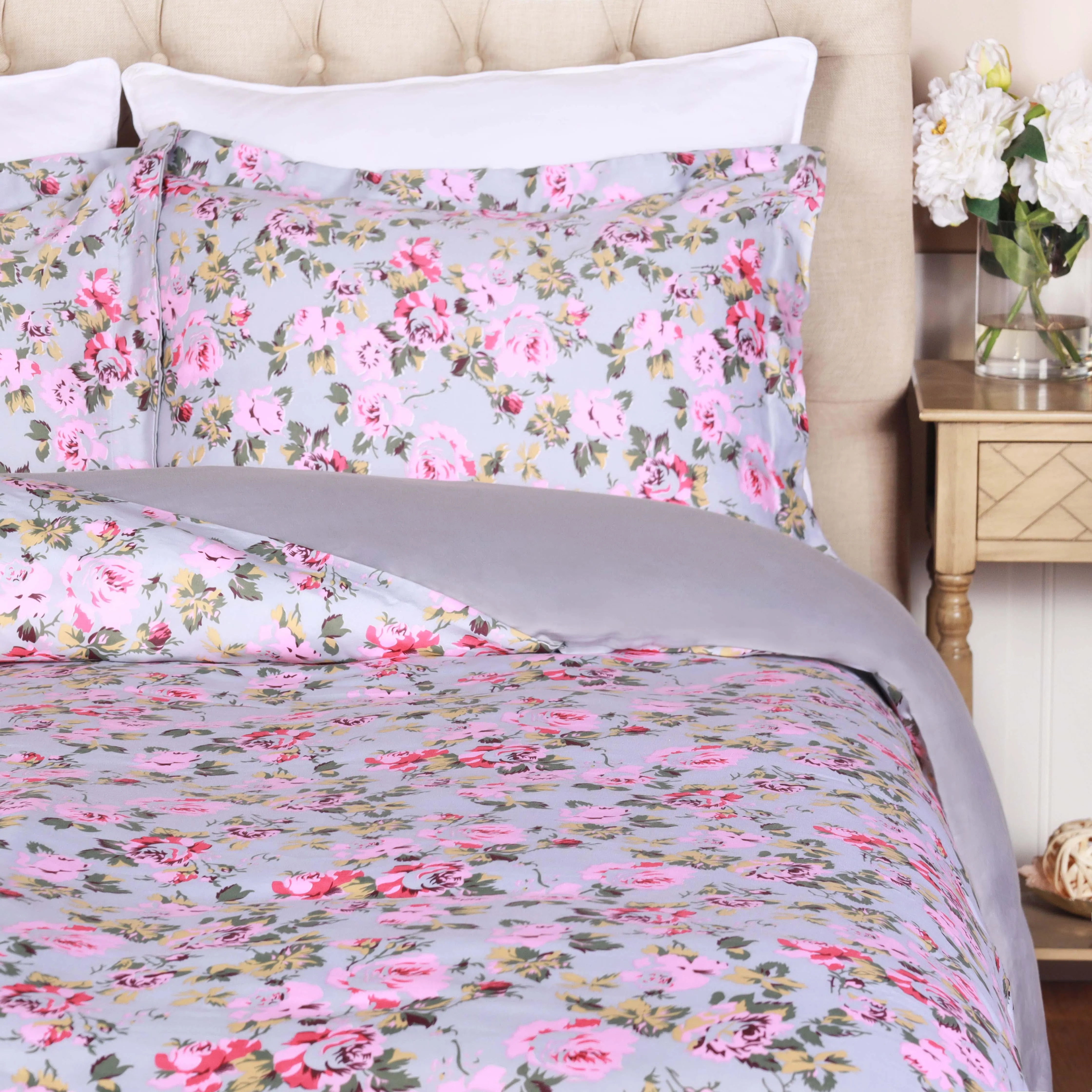 300 Thread Count Solid or Floral Cotton All-Season Duvet Cover Set