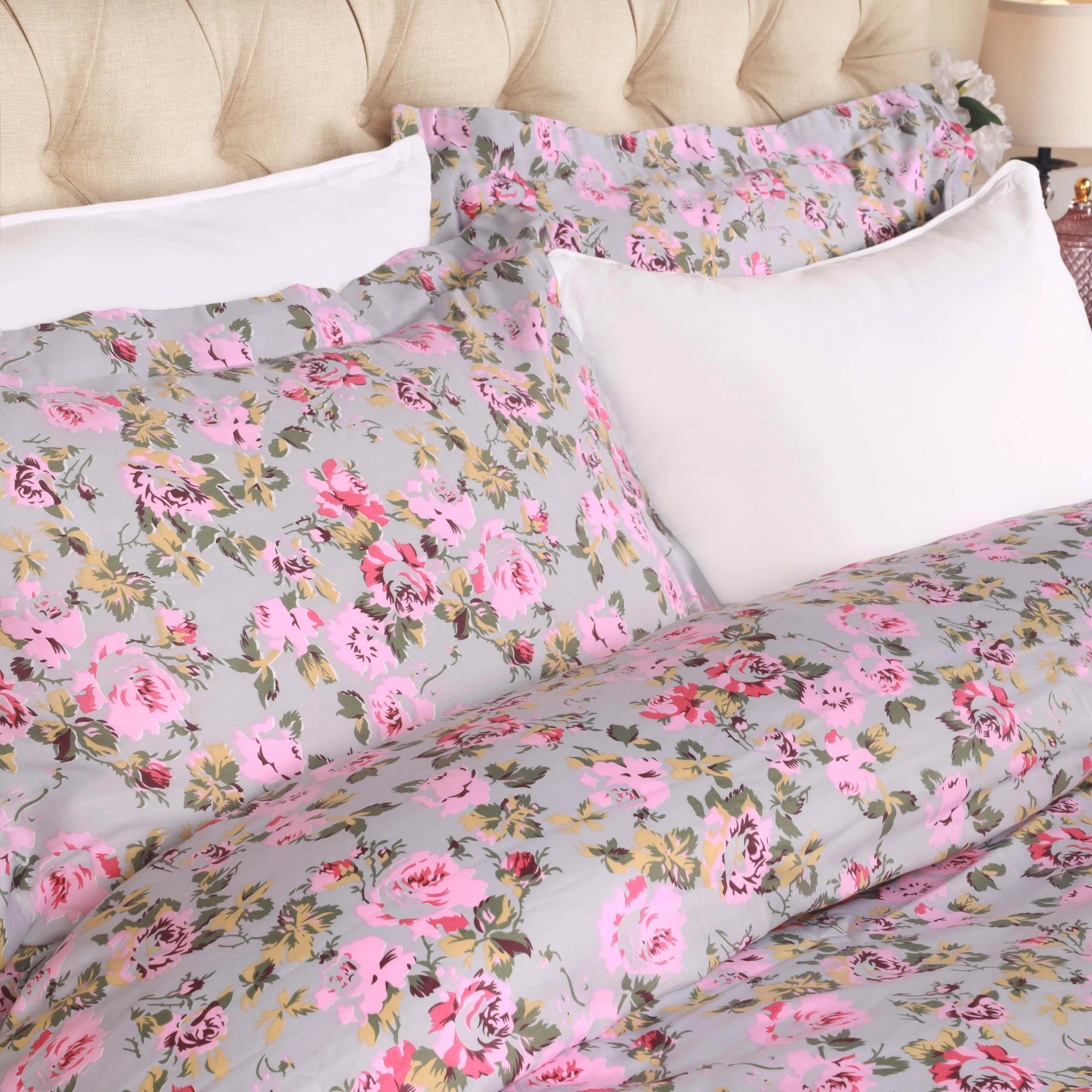 300 Thread Count Solid or Floral Cotton All-Season Duvet Cover Set