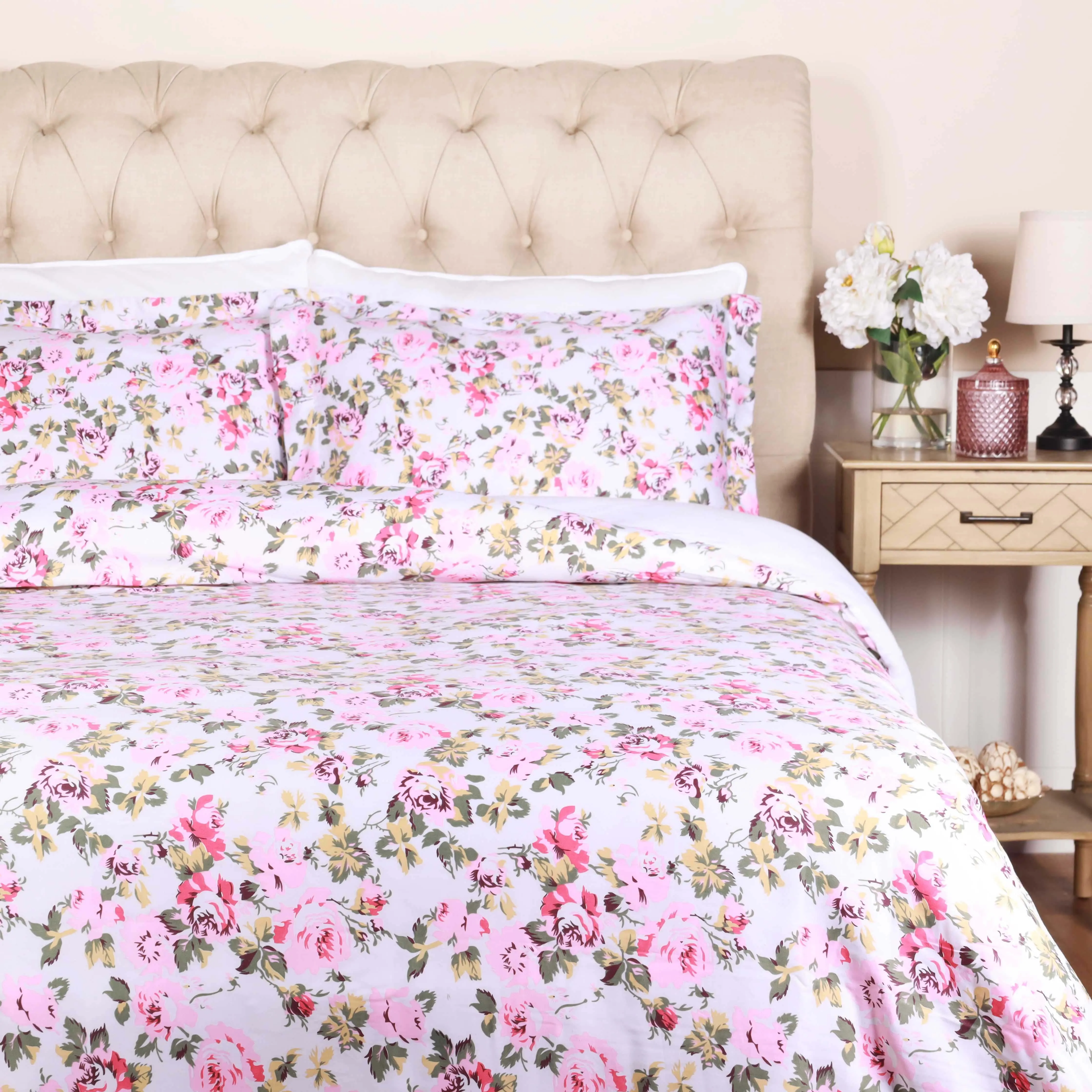 300 Thread Count Solid or Floral Cotton All-Season Duvet Cover Set