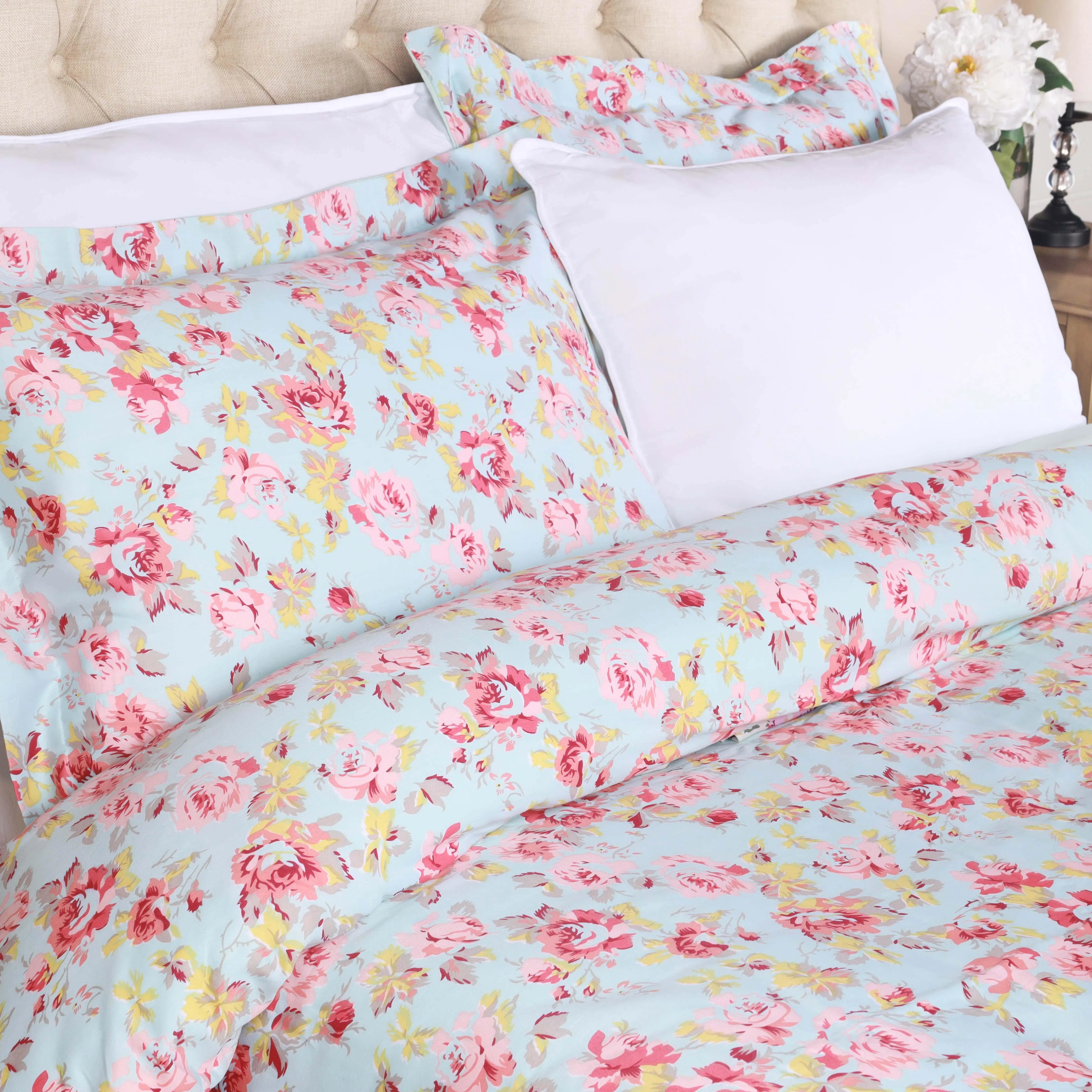 300 Thread Count Solid or Floral Cotton All-Season Duvet Cover Set