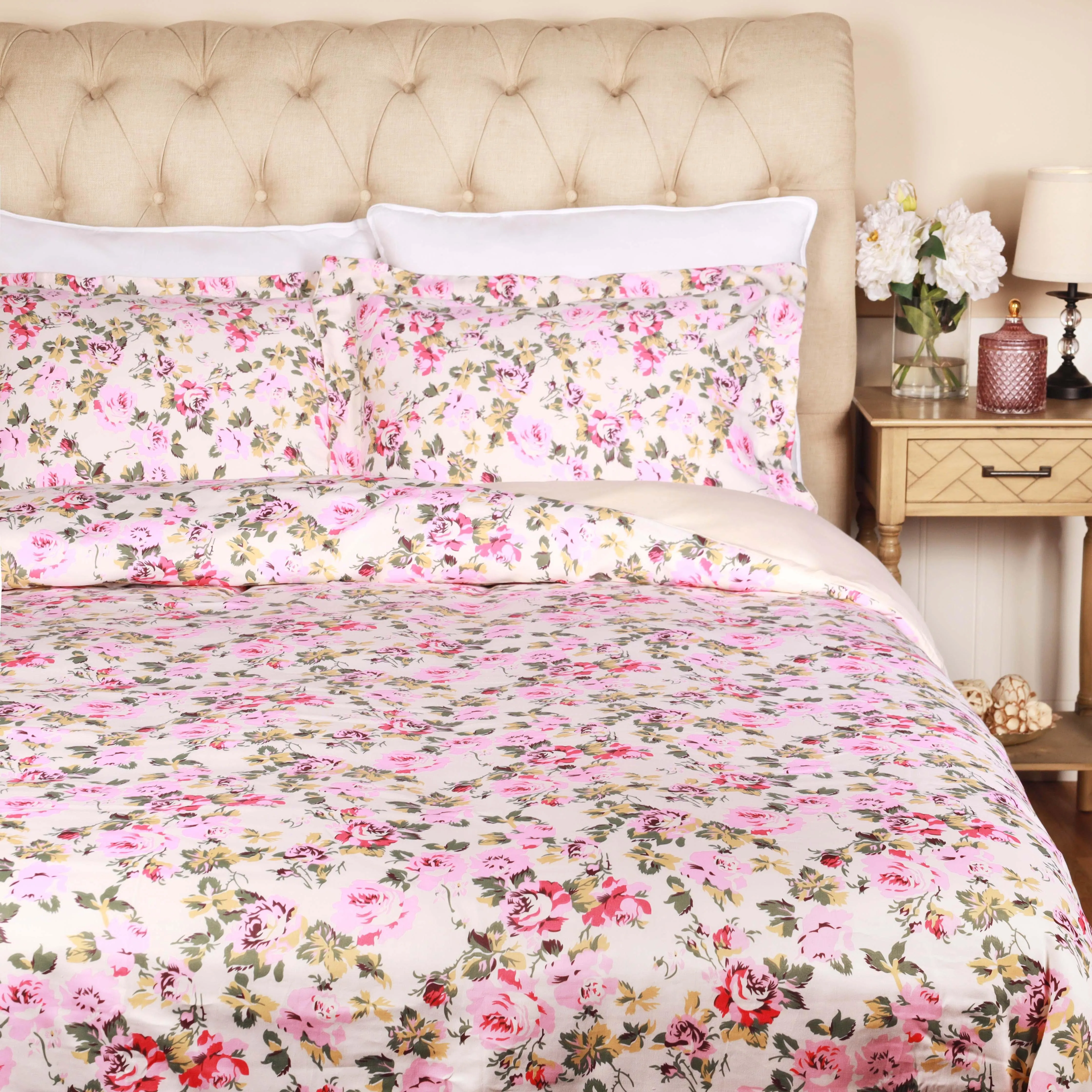 300 Thread Count Solid or Floral Cotton All-Season Duvet Cover Set