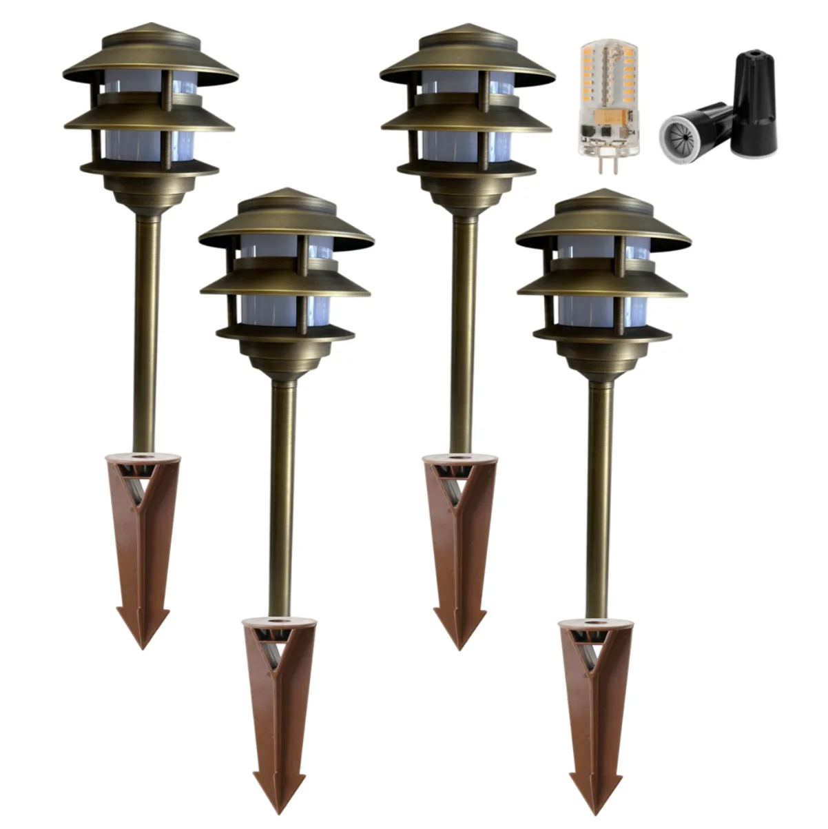 4 Pack Bougie Solid Cast Brass Pagoda Pathway Light Antique Bronze