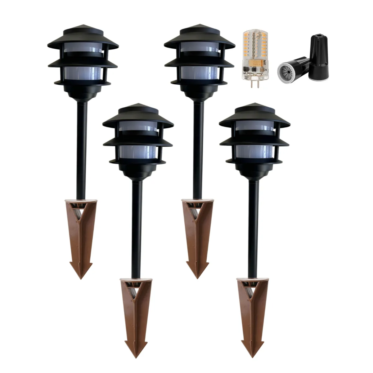 4 Pack Noir Bougie Solid Cast Brass Pagoda Pathway Light Gun Metal Black