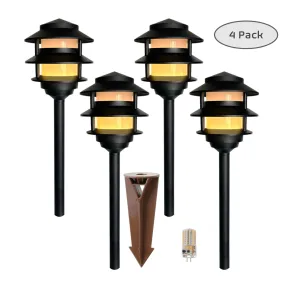 4 Pack Noir Bougie Solid Cast Brass Pagoda Pathway Light Gun Metal Black