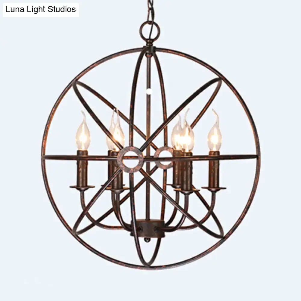 6-Bulb Wrought Iron Chandelier: Industrial Orbit Globe Pendant Light for Restaurants