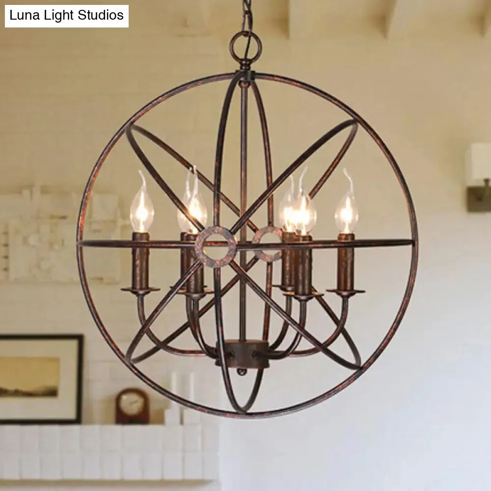 6-Bulb Wrought Iron Chandelier: Industrial Orbit Globe Pendant Light for Restaurants