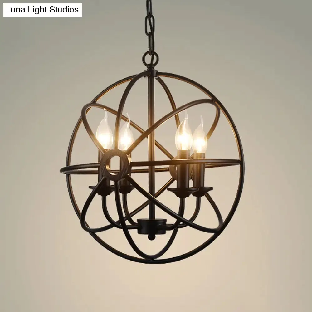 6-Bulb Wrought Iron Chandelier: Industrial Orbit Globe Pendant Light for Restaurants