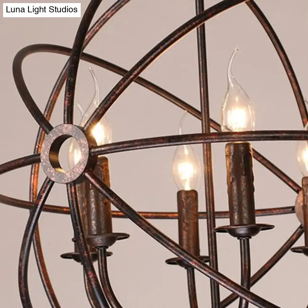 6-Bulb Wrought Iron Chandelier: Industrial Orbit Globe Pendant Light for Restaurants