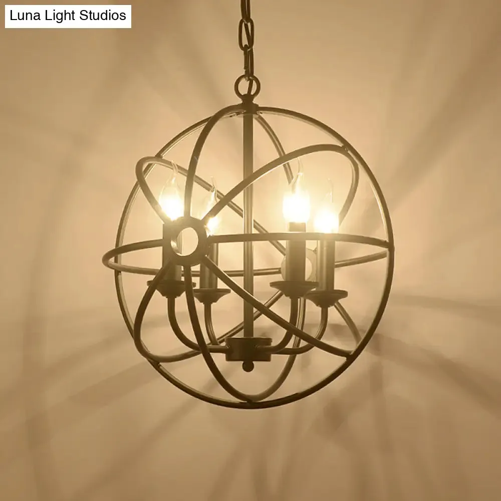 6-Bulb Wrought Iron Chandelier: Industrial Orbit Globe Pendant Light for Restaurants