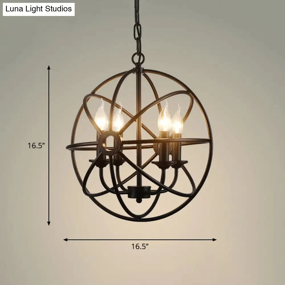 6-Bulb Wrought Iron Chandelier: Industrial Orbit Globe Pendant Light for Restaurants