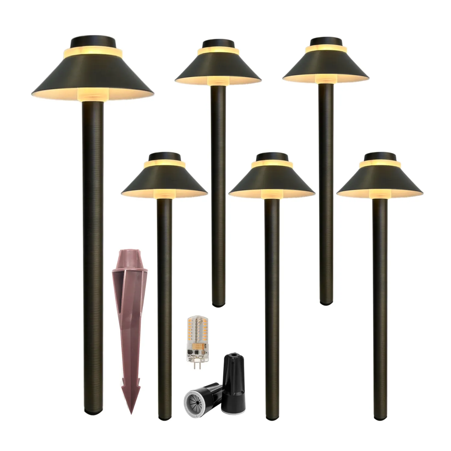 6 Pack Ange Solid Brass Mini Pathway Light Natural Bronze