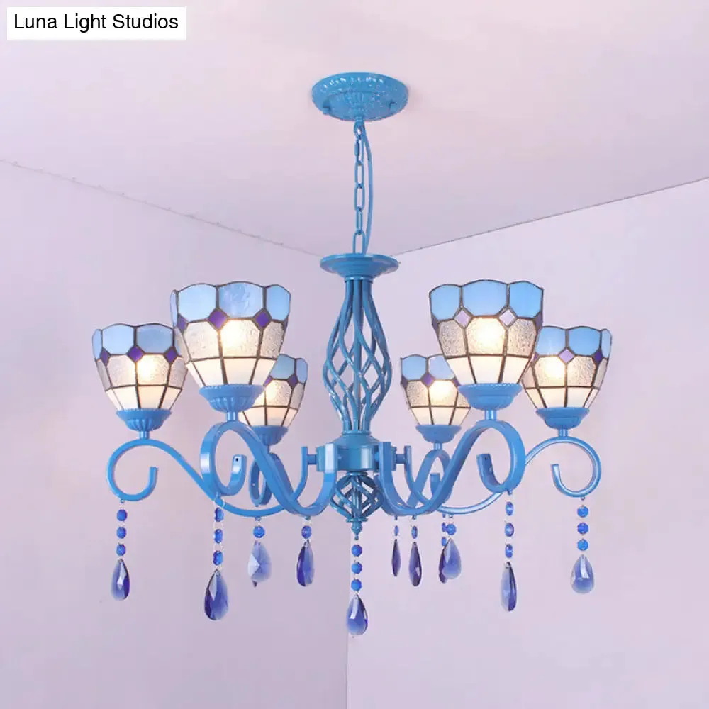 6/8-Light Blue Pendant Nautical Chandelier - Stained Glass Indoor Lighting with 12" Chain