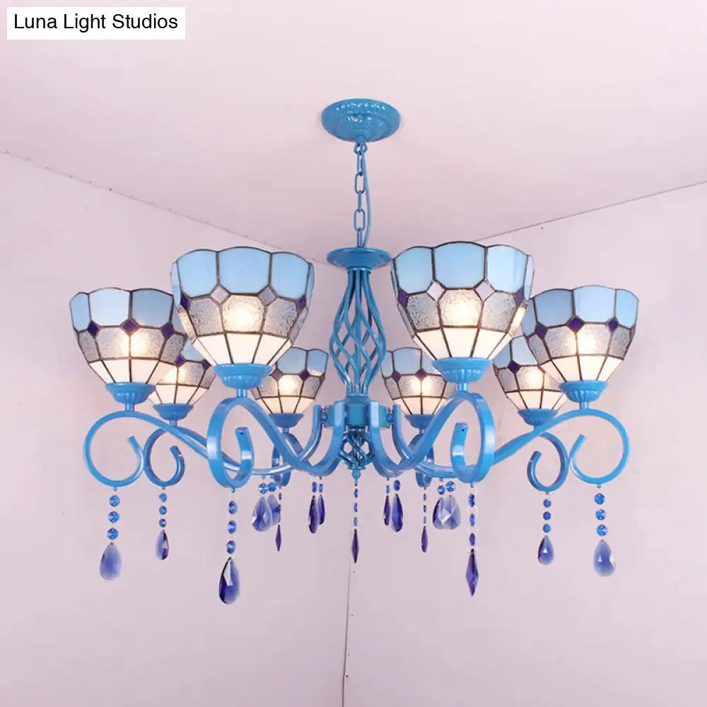 6/8-Light Blue Pendant Nautical Chandelier - Stained Glass Indoor Lighting with 12" Chain