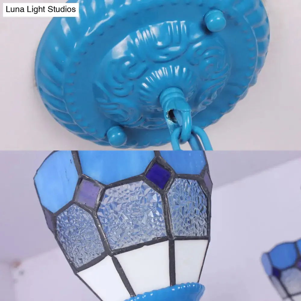 6/8-Light Blue Pendant Nautical Chandelier - Stained Glass Indoor Lighting with 12" Chain