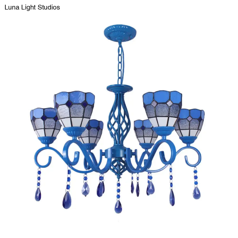 6/8-Light Blue Pendant Nautical Chandelier - Stained Glass Indoor Lighting with 12" Chain