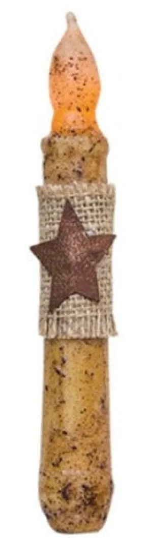 6" Burnt Ivory Burlap Rustic Star Timer Taper