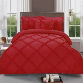 8 Pcs Ruffled Cross Pleated Duvet Set Red