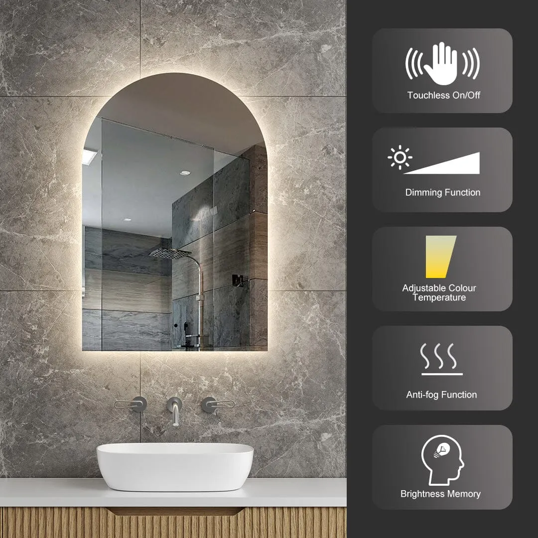 Achi Frameless Arch Led Bathroom Mirror Anti-Fog Dimmable