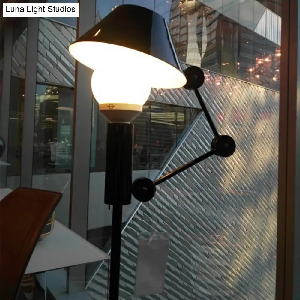 Adjustable Nordic Black Reading Floor Lamp with Single Metallic Stand & Tapered Design