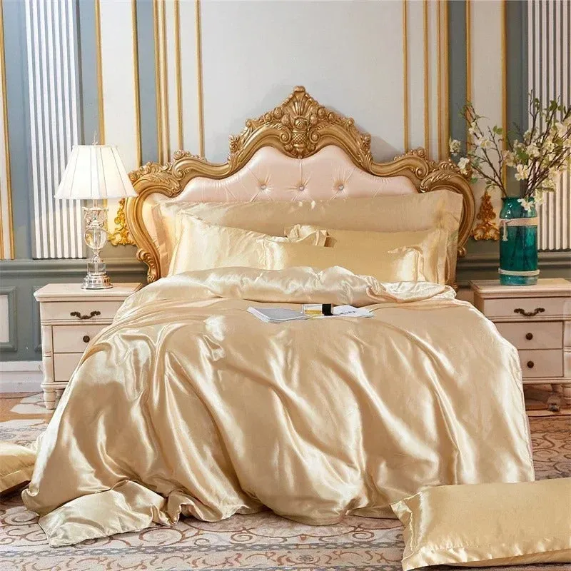 Anyhouz Beddings Beige US King Size 3 Pcs High End Satin Smooth Duvet Cover Set Luxury Polyester Silky Soft Cozy Bedding Set