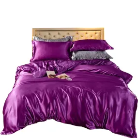 Anyhouz Beddings Indigo US Full Size 3 Pcs High End Satin Smooth Duvet Cover Set Luxury Polyester Silky Soft Cozy Bedding Set