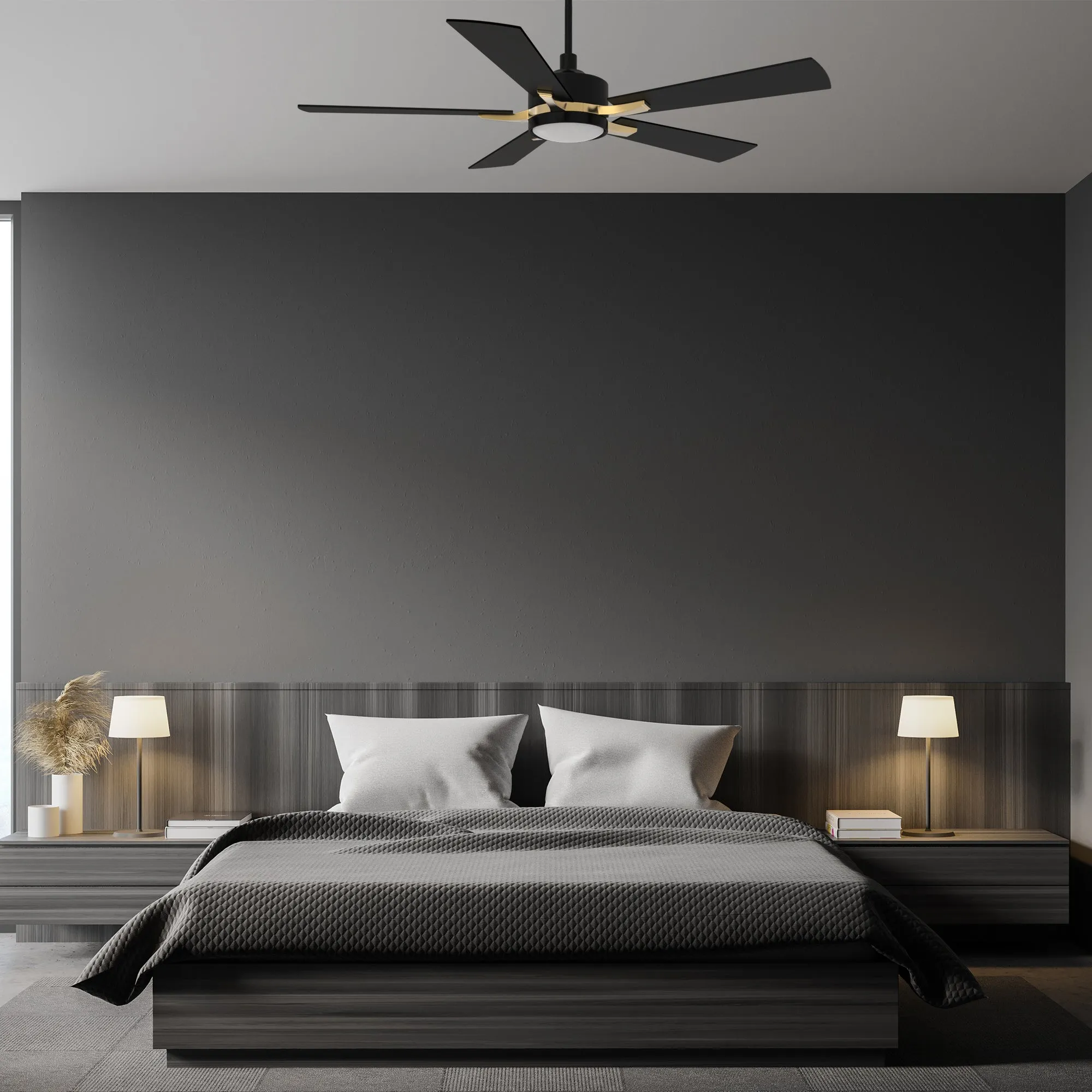 APPLETON 52 inch 5-Blade Smart Ceiling Fan with LED Light Kit & Remote Control- Black/Black (Gold Detail)