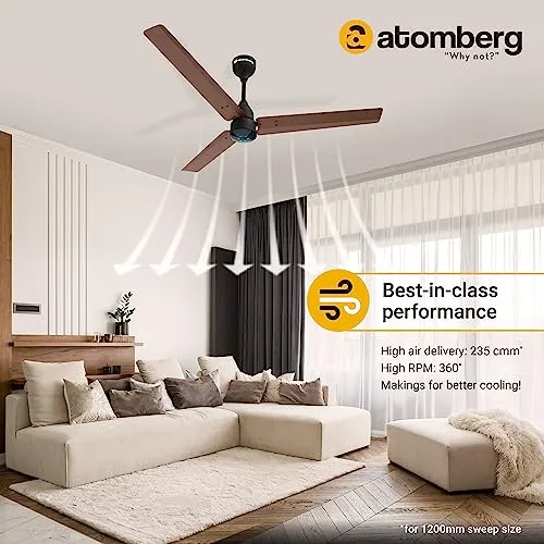 atomberg Renesa 1200mm BLDC Motor 5 Star Rated Sleek Ceiling Fans with Remote | Upto 65% Energy Saving | 2 1 Year Warranty (Brown and Black) | Winner of National Energy Conservation Awards (2022)