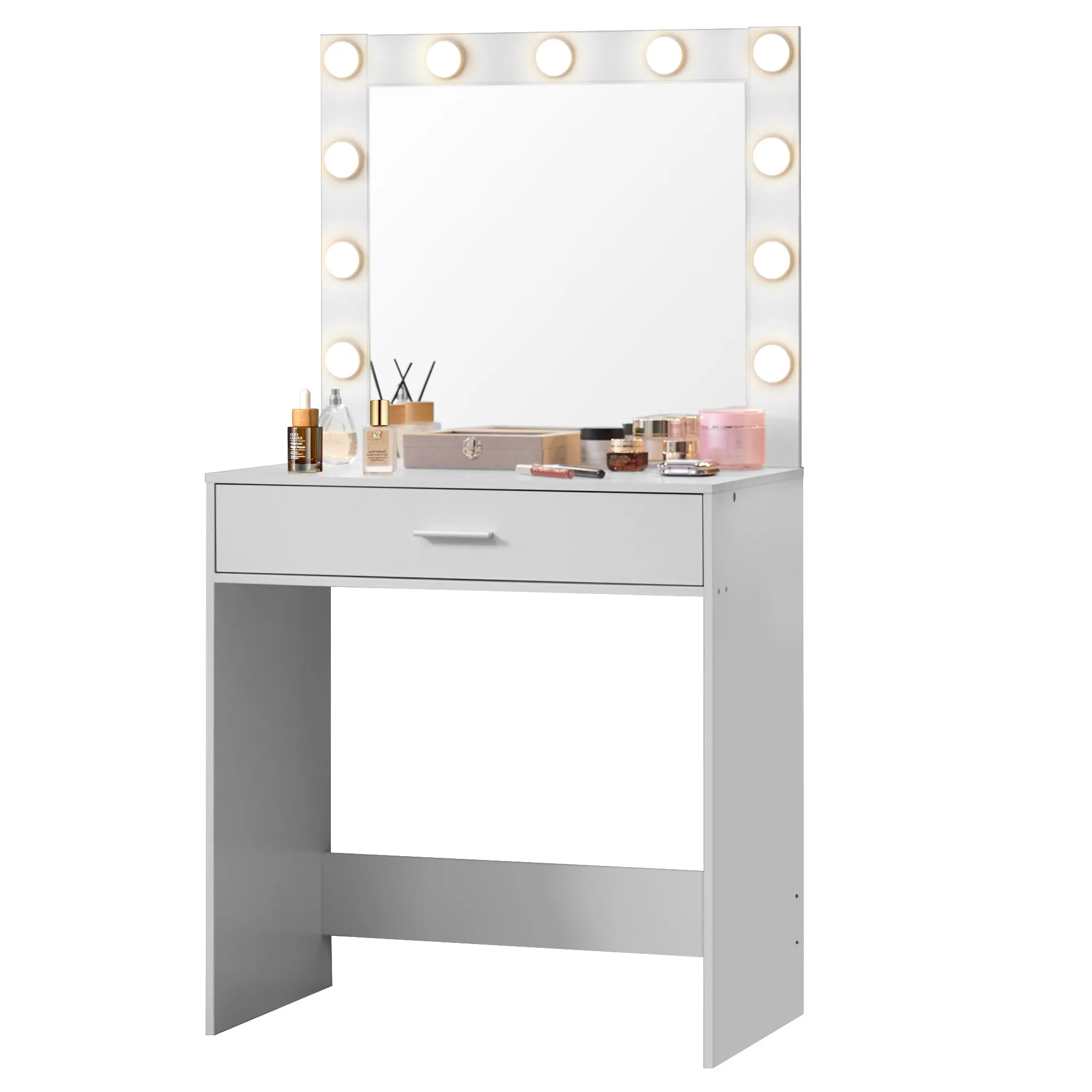 Auro Vanity Desk with Mirror & Light - White