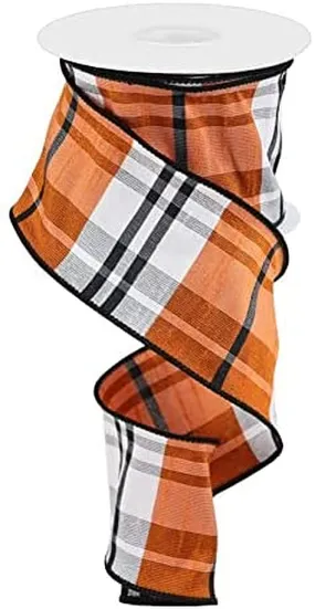 Autumn Plaid Wired Edge Ribbon - 2 1/2" x 10 Yards, Orange, Black, White