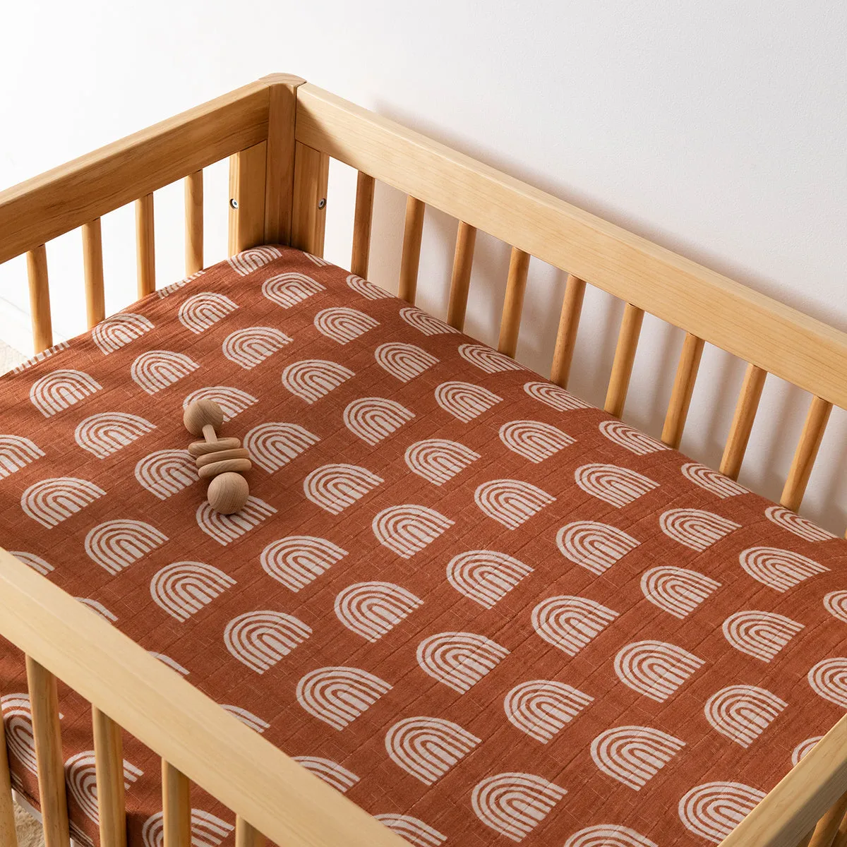 Babyletto All-Stages Organic Muslin Cotton Midi Crib Sheet - Terracotta Rainbow