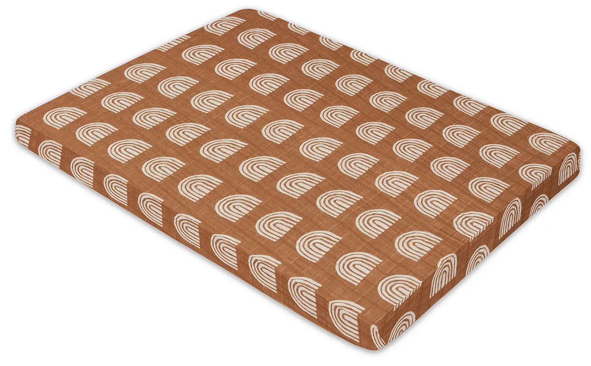 Babyletto All-Stages Organic Muslin Cotton Midi Crib Sheet - Terracotta Rainbow