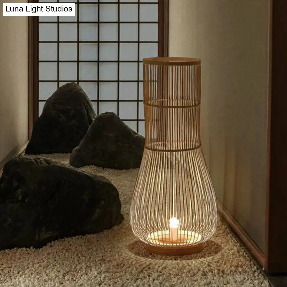 Bamboo Fish Trap Floor Lamp - Sleek Single-Bulb Illumination for Restaurants and Homes