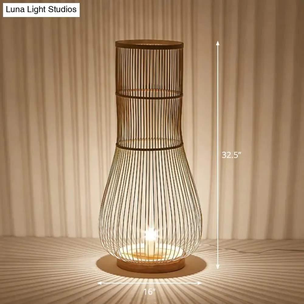 Bamboo Fish Trap Floor Lamp - Sleek Single-Bulb Illumination for Restaurants and Homes