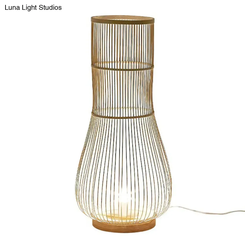 Bamboo Fish Trap Floor Lamp - Sleek Single-Bulb Illumination for Restaurants and Homes