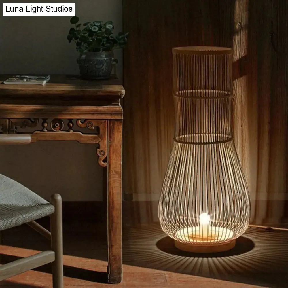 Bamboo Fish Trap Floor Lamp - Sleek Single-Bulb Illumination for Restaurants and Homes