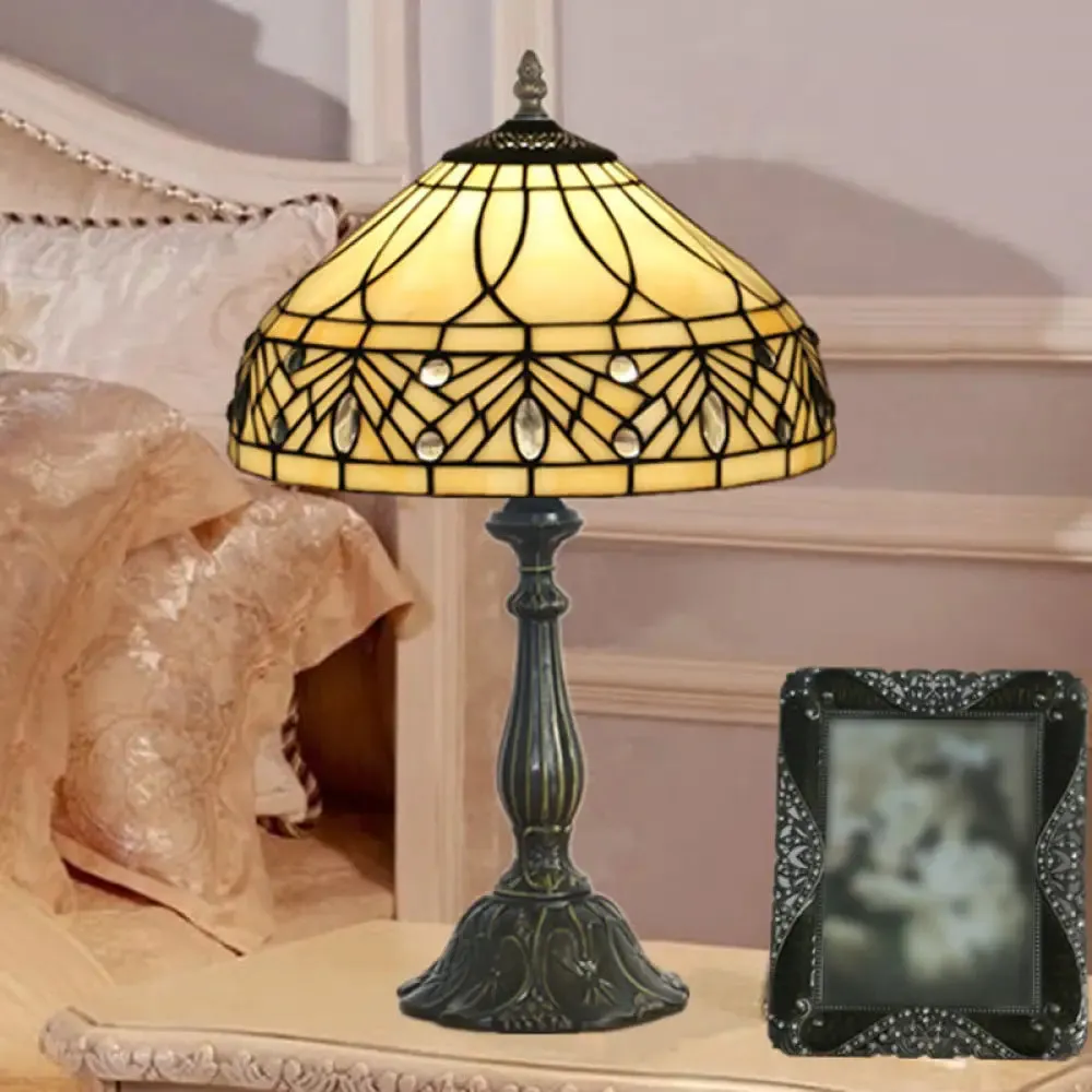 Baroque Brass Tapered Glass Night Table Lamp with 1-Head for Bedroom