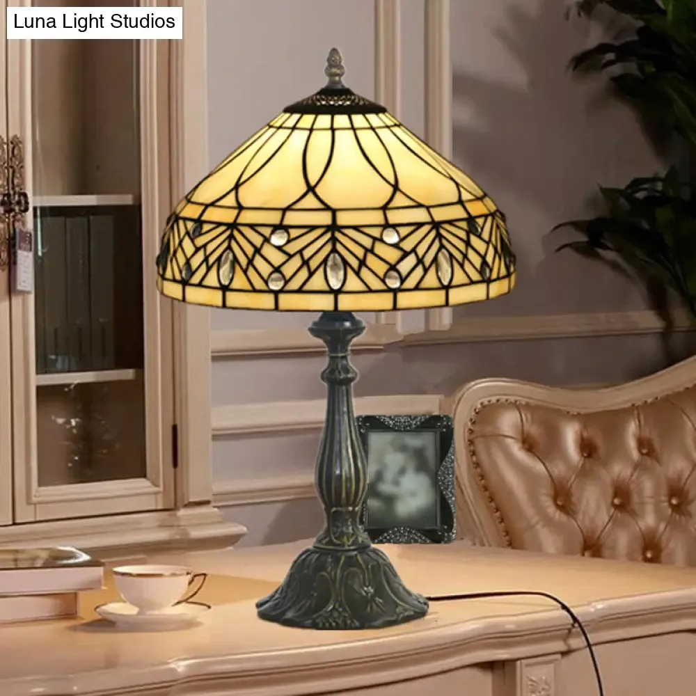 Baroque Brass Tapered Glass Night Table Lamp with 1-Head for Bedroom